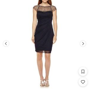 Adrianna Papell Navy Beaded Midi Dress